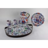 A collection of Mason's ironstone decorated in the Imari palette, comprising three hydra jugs,