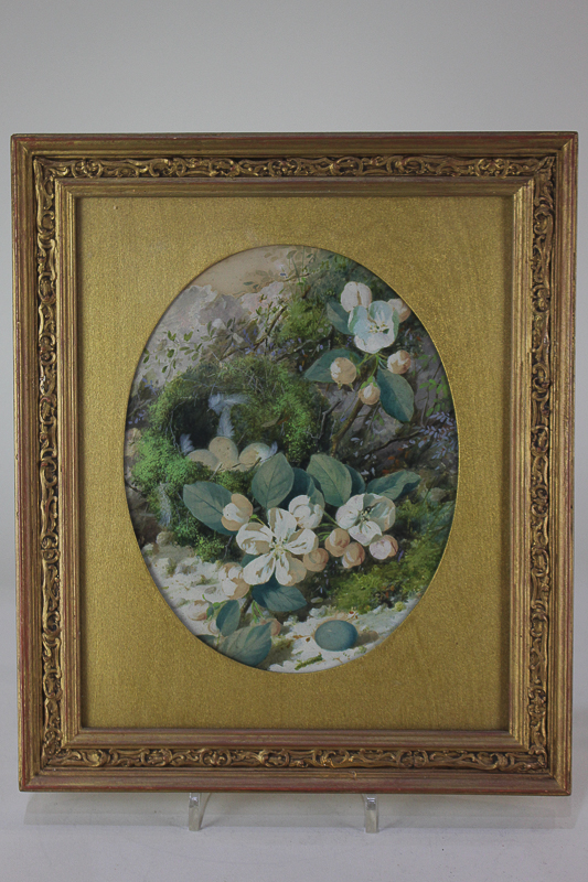 Attributed to William Cruickshank (1848-1922), still life of bird's nest and apple blossom,