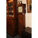 A George III inlaid oak longcase clock with 11 inch square painted dial marked Hulbert,