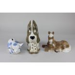 Three studio Szeiler porcelain models, a dog, a horse, and a pig shaped money box