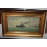 Early 20th century school, British naval ships, oil on board, inscribed CW 1915, 19cm by 38.5cm, (