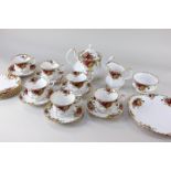 A Royal Albert Old Country Roses part tea set comprising teapot (a/f), milk jug, sugar bowl, five