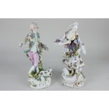 A Dresden porcelain figure of a female flower picker, crossed swords mark (a/f), together with a