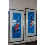 Keith Siddle, a pair of watercolours depicting koi carp fish, both signed and dated '93, 67.5cm by