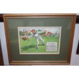 After C Crombie, an early 20th century humorous cricket print, 'The Fieldsman 41. If he willfully