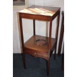 A 19th century square two-tier washstand with later removable top covering apertures for washbowl