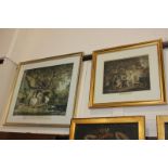 After George Morland, two colour engravings depicting bucolic scenes, The Happy Cottagers and The