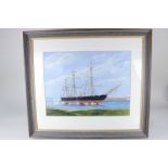 Robert Rampton, Portsmouth war ship, 'The Warrior', oil on paper, signed, inscribed paper label
