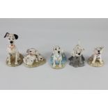 Five Royal Doulton porcelain models of Disney's 101 Dalmatians, Perdita, Pongo, Rolly, Penny and