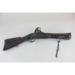 A 19th century flintlock blunderbuss, with lock plate engraved with a lion rampant, 59cm
