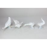 Three Lladro porcelain models of white geese in various poses, one unglazed, 8cm, together with a