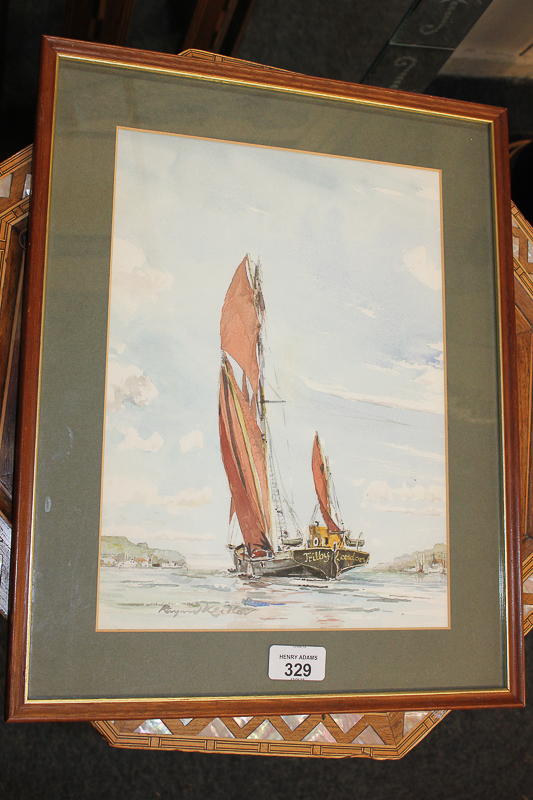 Raymond Keillor (20th century) sailing vessel off a coastline, watercolour, signed, 32cm by 23.5cm