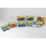 A collection of eight Corgi Toys die cast model toy cars including Commer Mobile Camera Van No 479,