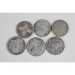 Six Victorian coins, including florins