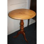 An inlaid circular side table, on baluster stem and tripod base (a/f), 56cm