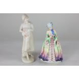 A Paragon porcelain figure of a lady, 'Lady Melanie', 18.5cm, together with an alabaster figure of