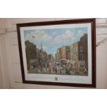 After Nigel Purchase, view of East Street, Chichester, with inscription and coat of arms, limited