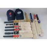 A collection of autographed miniature cricket bats, including Middlesex team captained by Justin