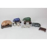 A collection of six various hippo ornaments, comprising a pair of Dansk Designs Japan zinc hippos,