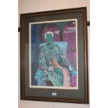 Sarah Churchill, woman seated before a window, limited edition colour print, numbered 38/300 and