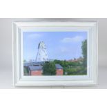 Robert Rampton, white painted windmill, rooftops beyond, 'Rye Town and Windmill', oil on paper,