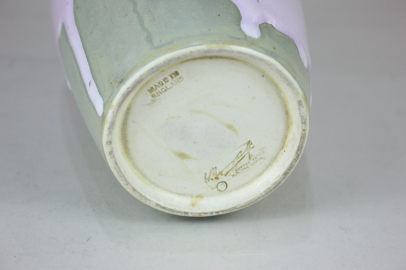 A pottery vase decorated with lilac drip glaze on green grey ground, bearing incised 'W. - Image 2 of 2