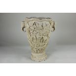 A Japanese style composite two handled vase, carved ivory effect, decorated with figures in a