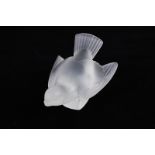 A Lalique frosted glass model of a bird, etched mark to base Lalique, France, 8cm high (a/f)