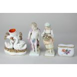 Two KPM porcelain figures 'Fruhling' and 'Nacht', 16cm, (significant repairs), together with a small