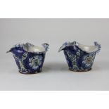 A pair of Doulton Lambeth pottery vases, possibly by Elizabeth Atkins, each with frilled rim,