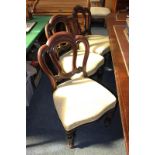 A set of six Victorian dining chairs, with pierced oval back and yellow upholstered seat, on