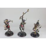 Three Franklin Mint cold painted bronze figures of Native Americans, Spirit of the Thunderbird,