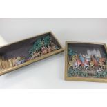 A Marcus Designs wall plaque of a medieval falconry party on horseback, 36cm by 34cm, and another in