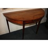 A 19th century mahogany demi lune console table, with central drawer and brass swan neck handles