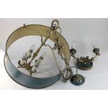 A Regency style large brass ceiling pendant light fitting, with four branch light holder and
