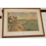 James Greig, coastal landscape with boats, Lynmouth, watercolour, signed, 30cm by 44cm
