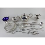 A Sheffield silver plated three-piece tea set by James Dixon Sons, together with a set of six