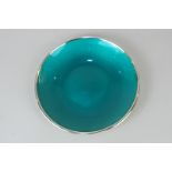 A Norwegian silver and teal guilloche enamel dish by David Andersen, marked David Andersen Norway