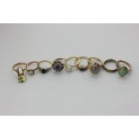 A collection of nine various gem set rings