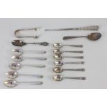 A set of six George V silver coffee spoons, makers Mappin & Webb, Sheffield 1937, together with a