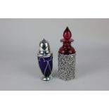 An Edward VII silver and cranberry glass scent bottle, maker Henry Matthews, Birmingham 1902,