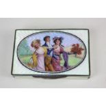 An Austro-Hungarian silver and enamel case, the cover enamelled with a scene of a jolly threesome,