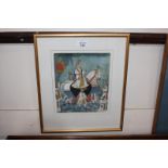 Indian School, Mogul Warrior on horseback with attendants, gouache, inscribed, 24cm by 21cm