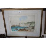 George W Morrison, Northern Irish coastal landscape view with cliffs, Ballintoy, watercolour,