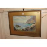 C J Kennedy, early 20th century coastal view with cliffs, watercolour, signed and dated, 34cm by
