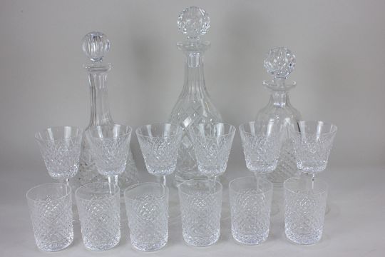 A set of six Waterford crystal wine glasses with six matching tumblers, and three Waterford