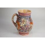 A Charlotte Rhead Crown Ducal porcelain flagon with tube lined floral decoration in orange, purple