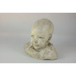 A 20th century glazed white pottery head and shoulders bust of a baby, 19cm