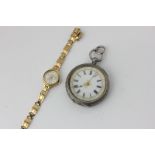 A lady's 9ct gold Rotary bracelet watch, and a silver open face watch
