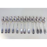 A set of twelve Victorian silver fiddle pattern teaspoons, makers Josiah Williams & Co, Exeter 1878,